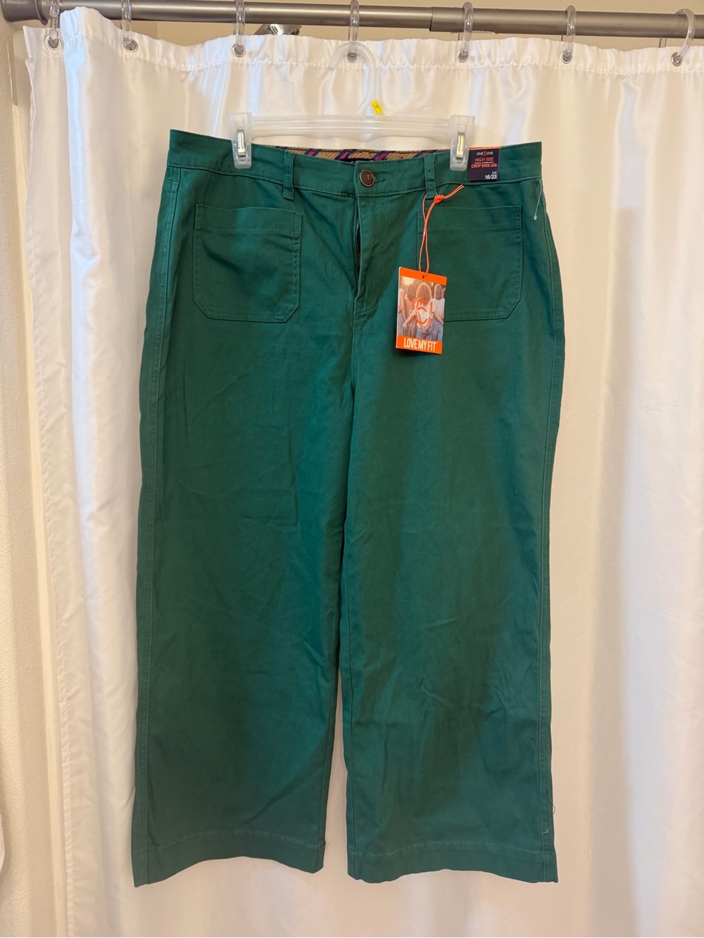 NWT One 5 One High-Rise Cropped Wide-Leg Pants -Green